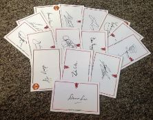 Football collection 14 Manchester United signed white cards includes some legendary names such as