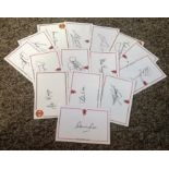 Football collection 14 Manchester United signed white cards includes some legendary names such as