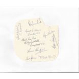 Liverpool Legends signature piece irregular cut card eight signatures includes Laurie Hughes, Albert