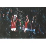 Bryan Robson Man United Signed 12 x 8 inch football colour photo. Supplied from stock of www.