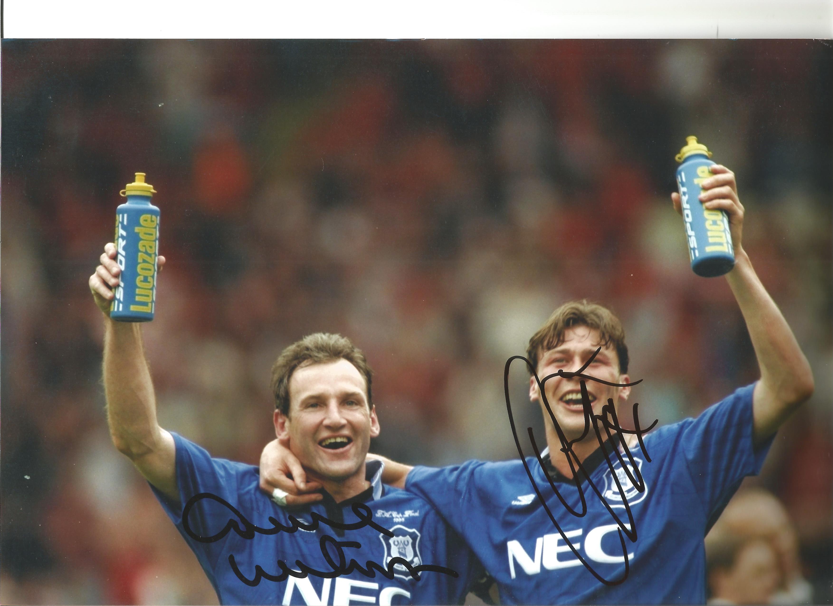 Dave Watson and Duncan Ferguson Everton Signed 12 x 8 inch football photo. Supplied from stock of