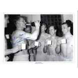 Bert Trautmann Collage Manchester City Signed 16 x 12 inch football photo. Supplied from stock of