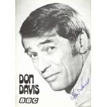 Don Davis [UK presenter] Signed promo poster black and white 11 x 8 inch. From BBC poster. Condition