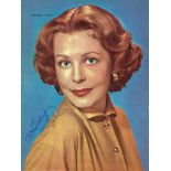 Arlene Dahl Signed photo page from annual colour 10.5 x 8 inch. Condition report out of 10, 8. One