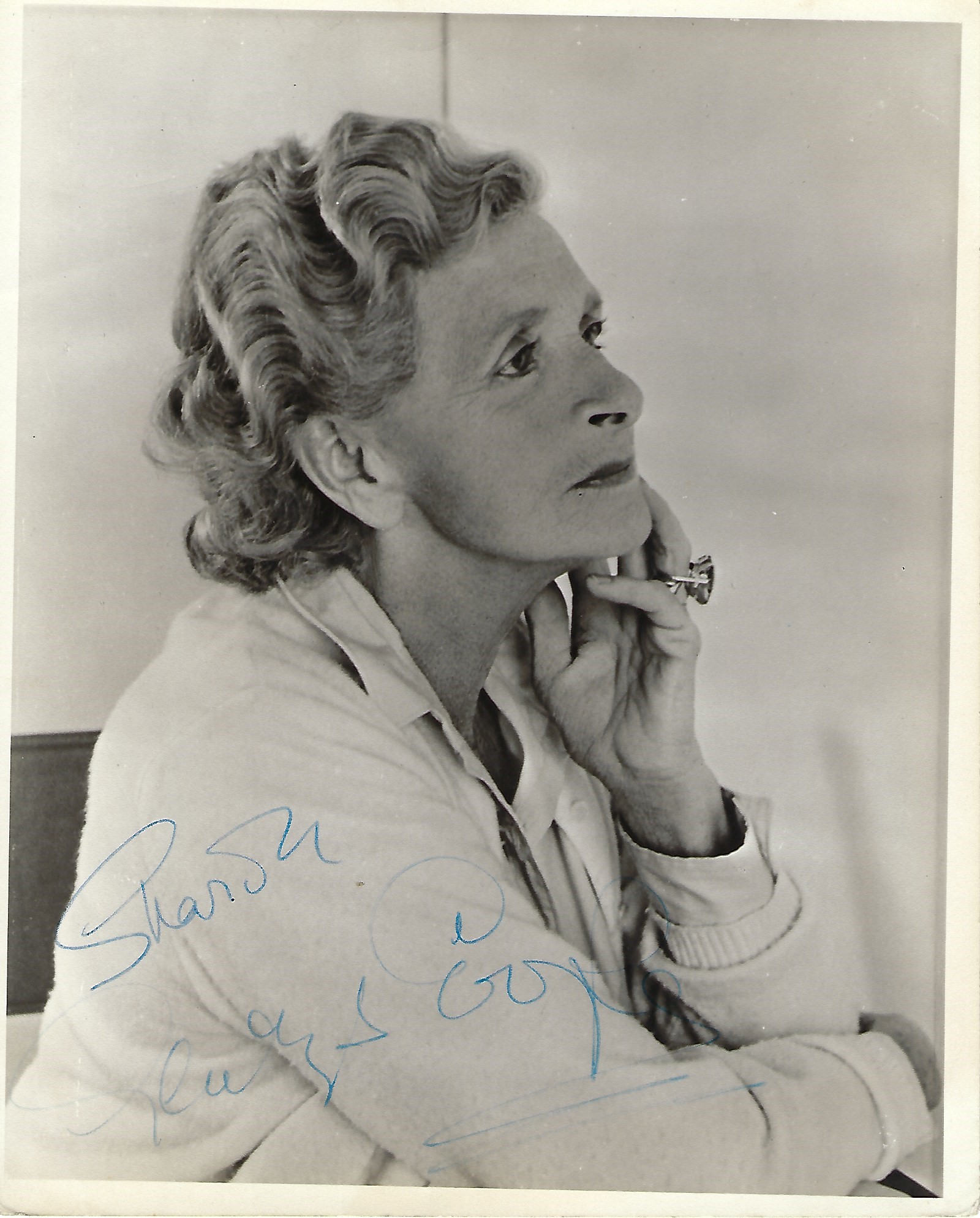 Gladys Cooper Signed photo black and white 10 x 8 inch. Dedicated Sharon. Condition report out of