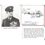 Sqn Ldr F H Bugge AFC signed 3 x 3 picture of his WW2 Oxford plane, clipped from larger DM Medal