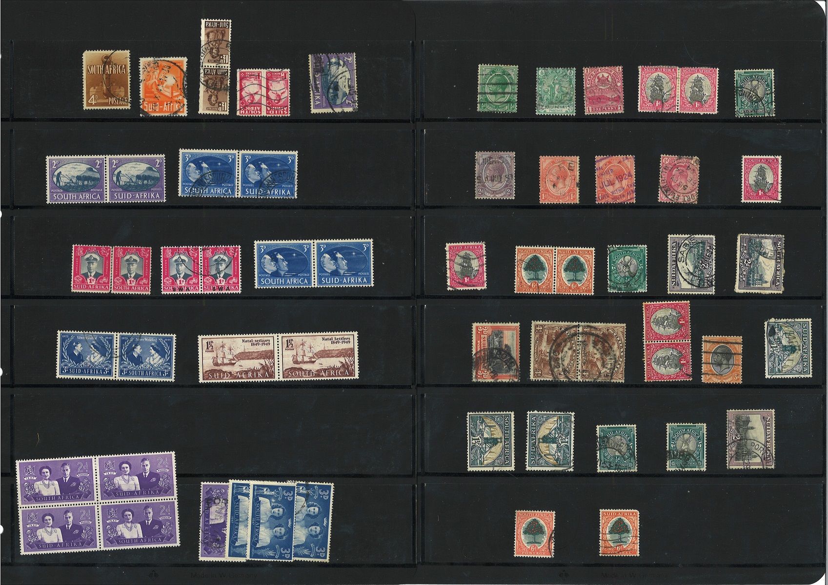 South Africa stamp collection on 8 large stock card. Mint and used in clean condition on 9 sides