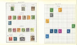 Scandinavian stamp collection over 5 loose album pages. Includes stamps from Denmark, Finland,