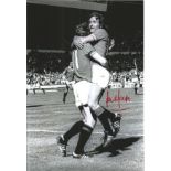 Football Lou Macari 10x8 signed black and white photo pictured celebrating while playing for