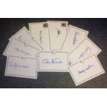 Football Collection Derby County and Burnley 9 signed white headed cards signatures include Jimmy