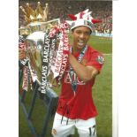 Football Nani 10x8 signed colour photo pictured with the Premier league trophy while playing for