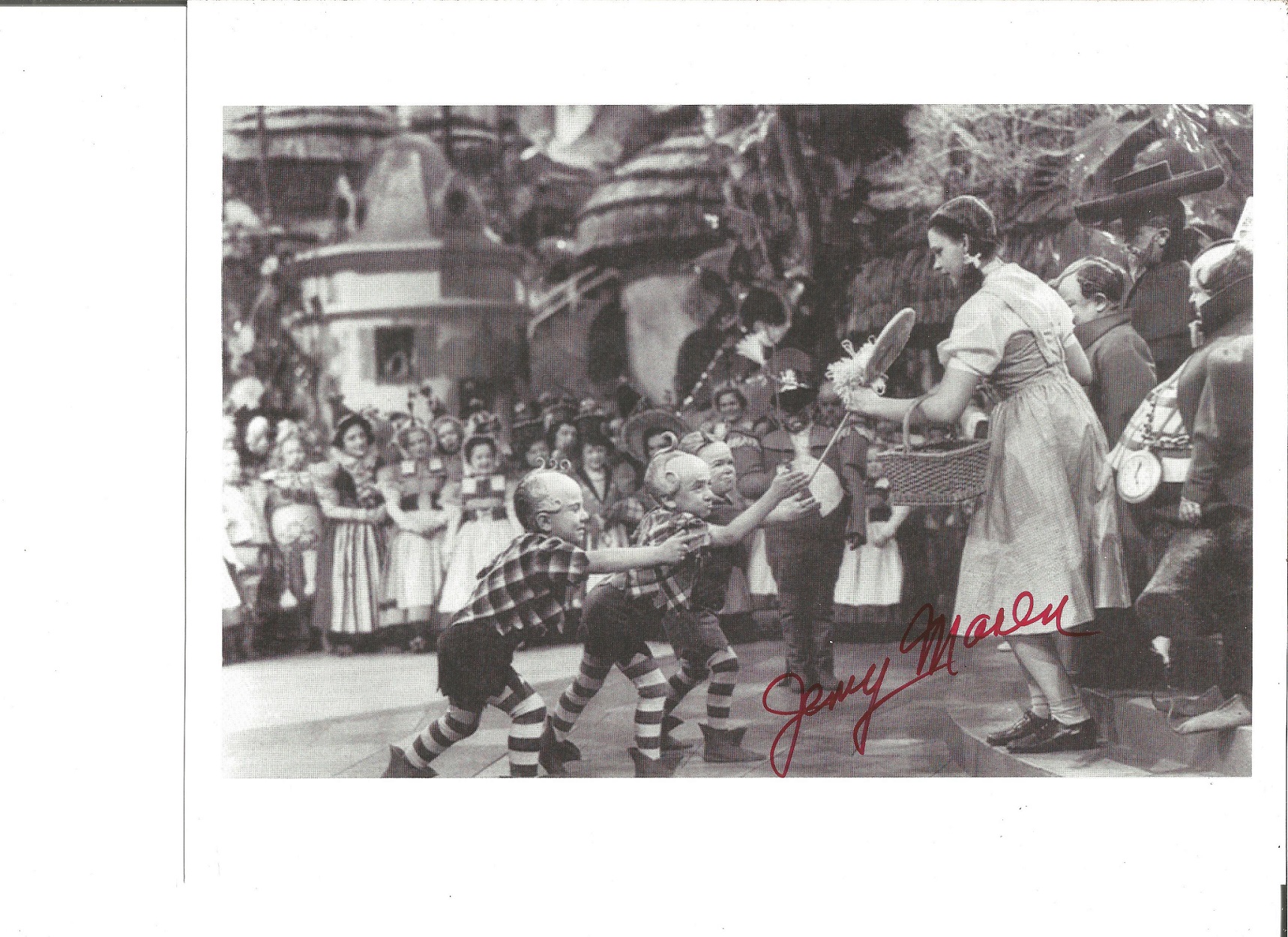 Jerry Maren signed 10x8 black and white photo from The Wizard of Oz. TV Film autograph. Good