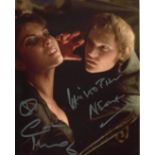 DRACULA AD1972 horror movie photo signed by actors Christopher Neame and Caroline Munro. Good