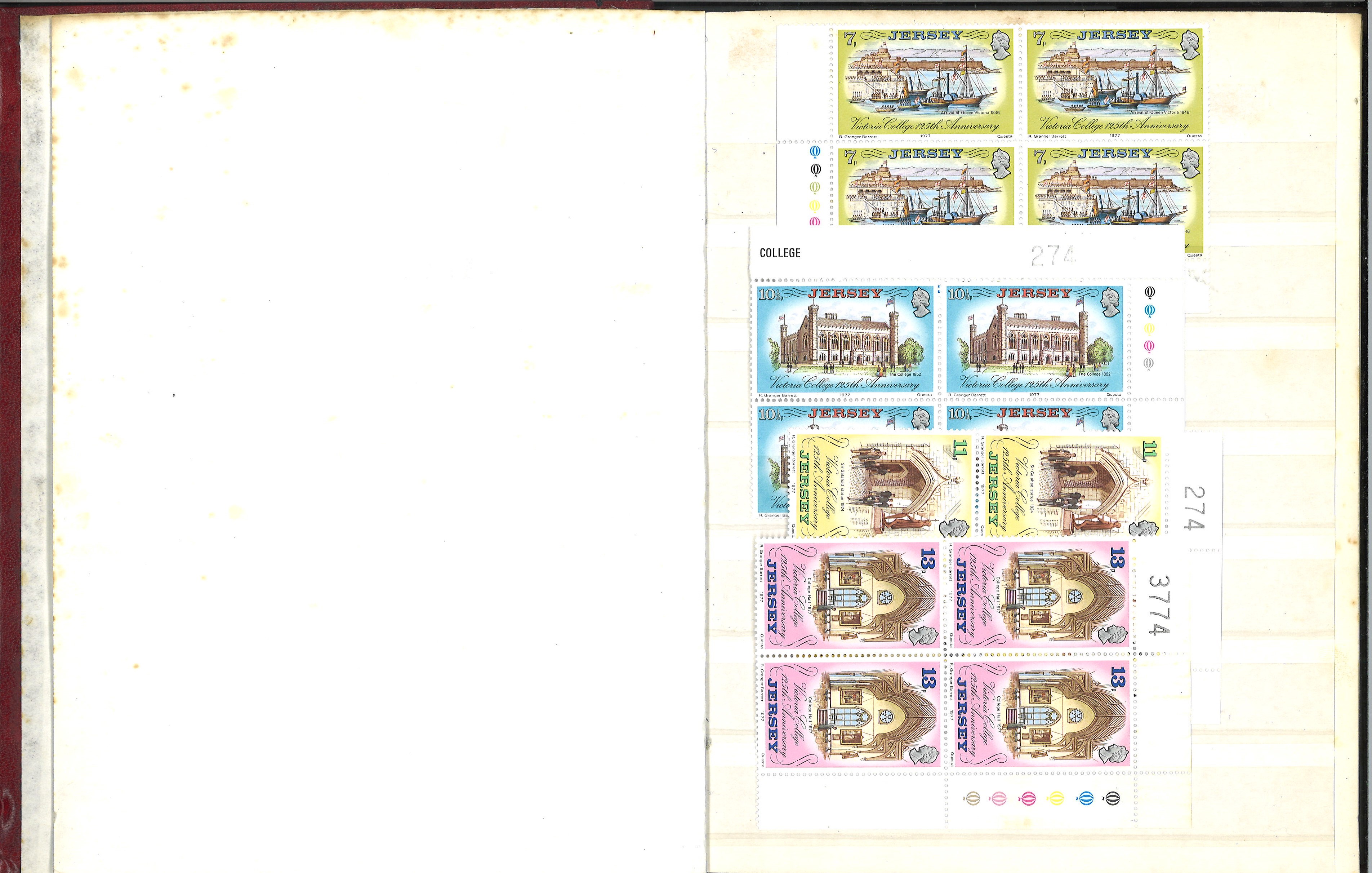 Jersey and Isle of Man unmounted mint stamp collection in burgundy stock book. 100 stamps. Good