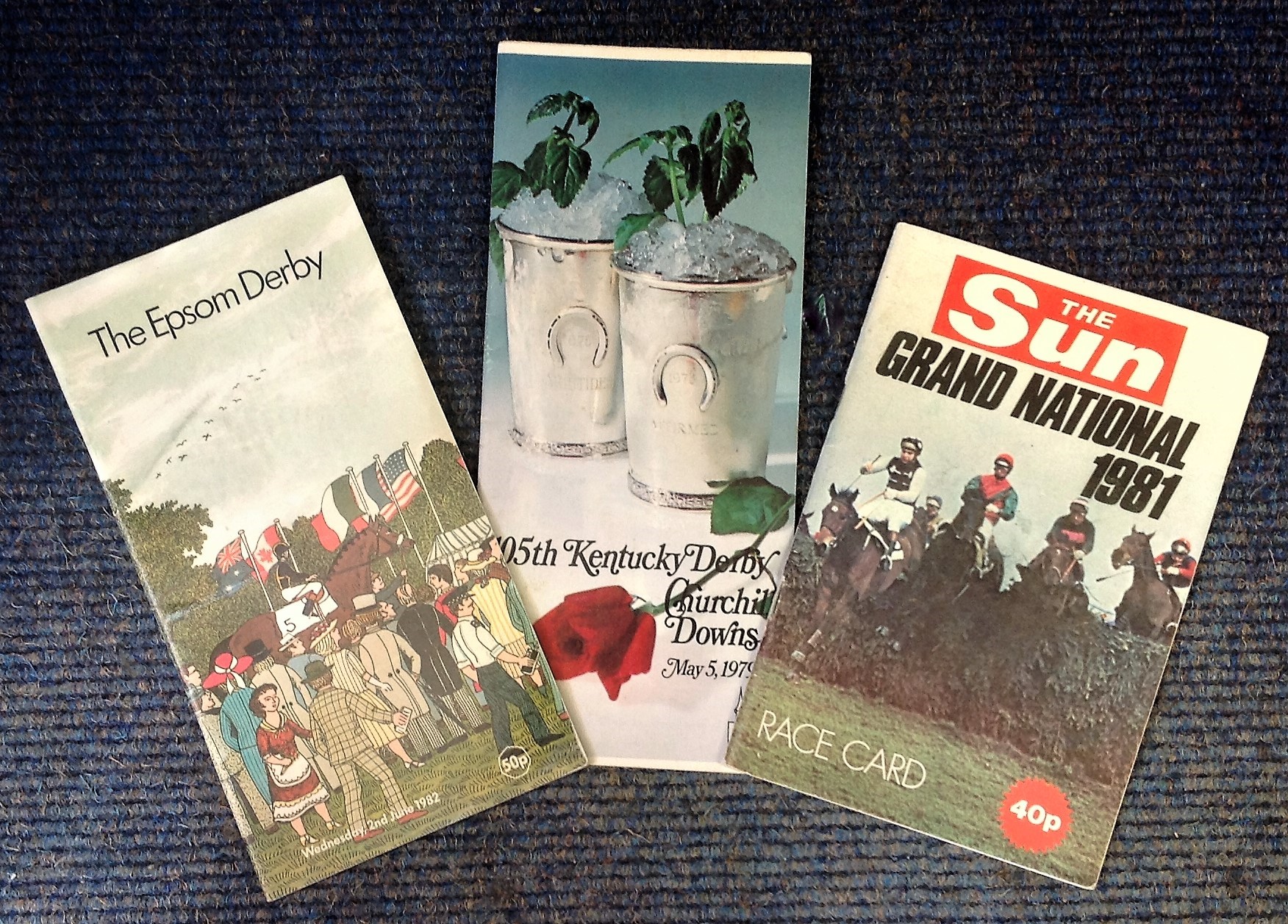 Horse Racing programme collection three vintage programmes from the 1982 Epsom Derby, 1979