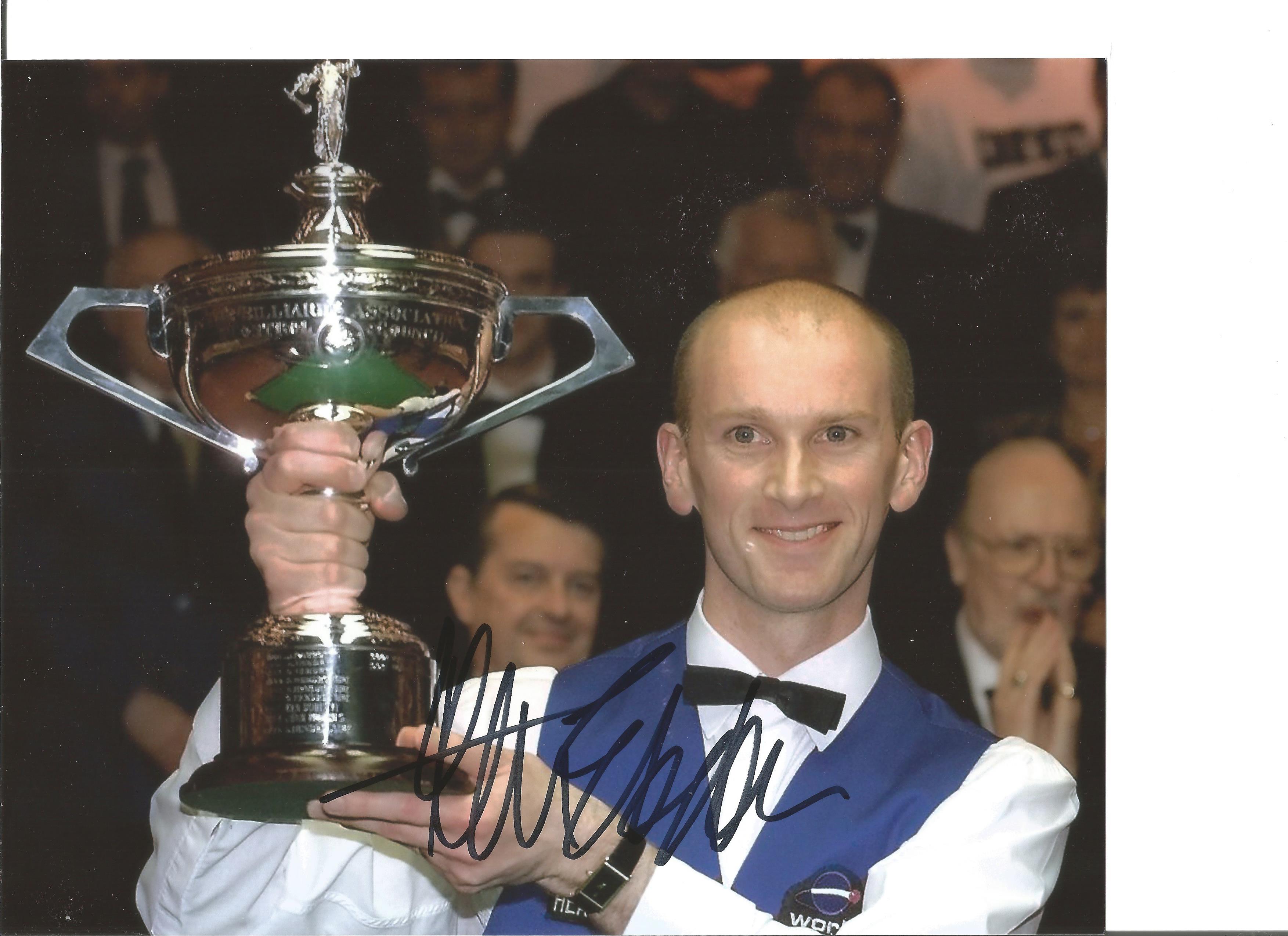 Snooker Peter Ebdon 10x8 Signed Colour Photo Pictured Holding The World Championship Trophy. Good