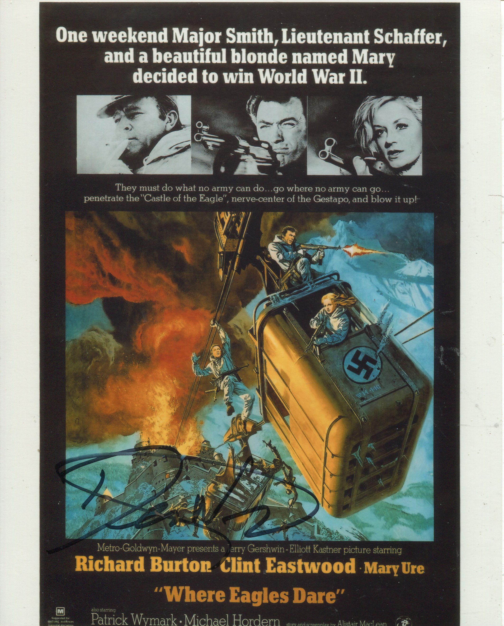 WHERE EAGLES DARE classic war movie poster 8x10 photo signed by actor Derren Nesbitt who played