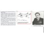 Air Marshall Sir Paul Holder DSO DFC signed 3 x 3 picture of his Vampire plane, clipped from