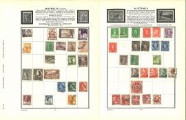 Assorted stamp collection on 9 loose album pages. Covers Australia, Canada, and New Zealand. Good