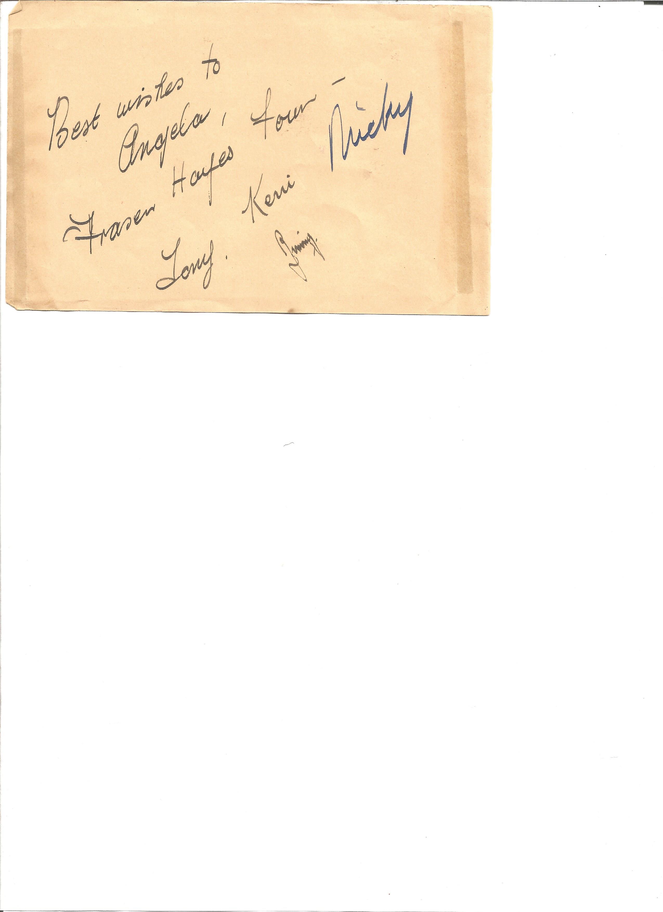 Fraser Hayes Four signed album page. British close harmony vocal group formed by the musicians Jimmy