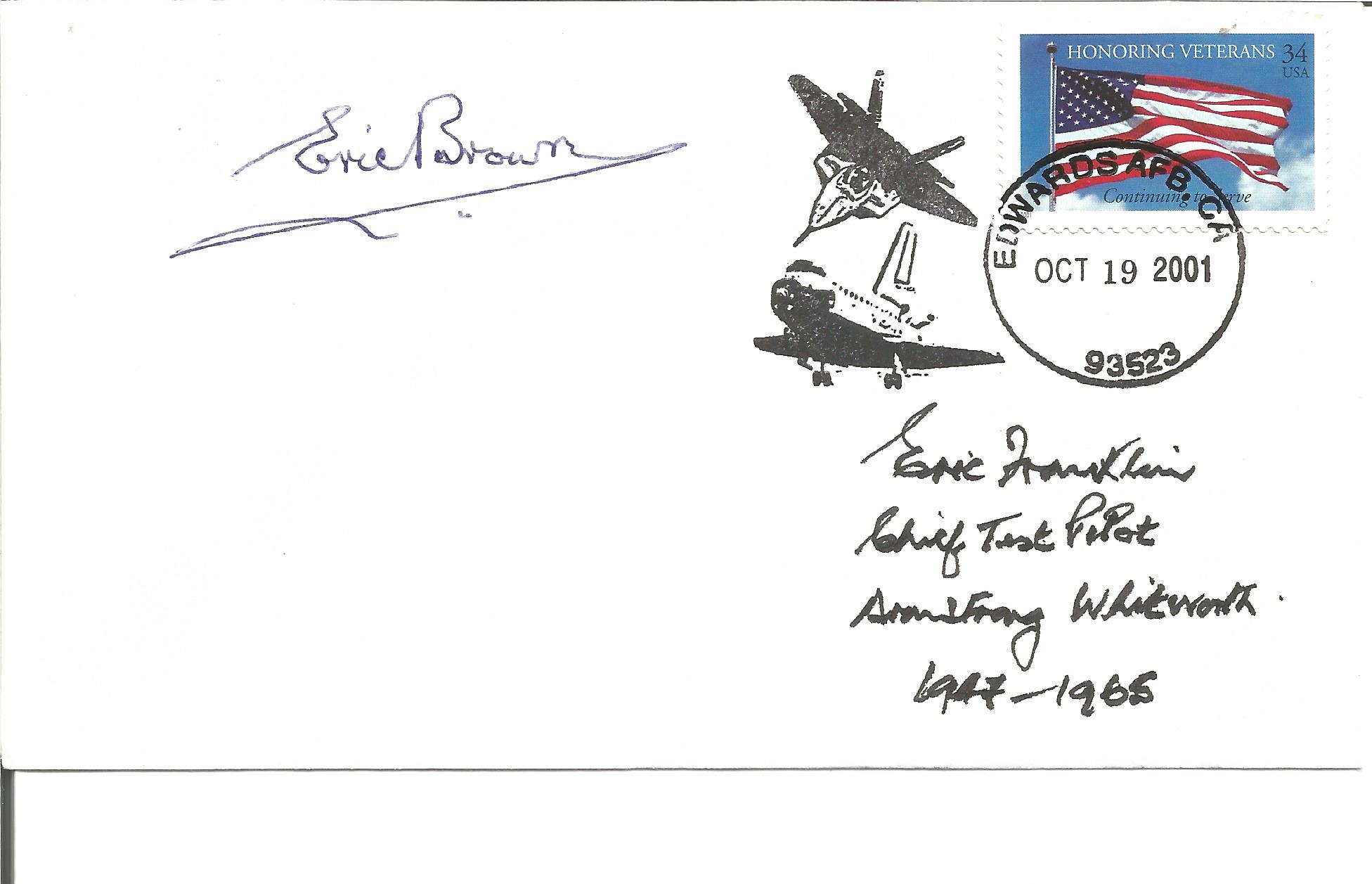 Capt Eric Winkle Brown and Eric Franklin DFC Armstrong Whitworth Chief Test Pilot signed US 2001