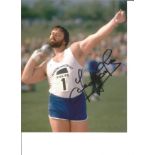 Geoff Capes signed 10x8 colour in action with shot putt. Good Condition. All autographed items are