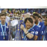 Football Shinji Okazaki signed 12x8 colour photo pictured after celebrating with Premier League