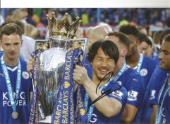 Football Shinji Okazaki signed 12x8 colour photo pictured after celebrating with Premier League