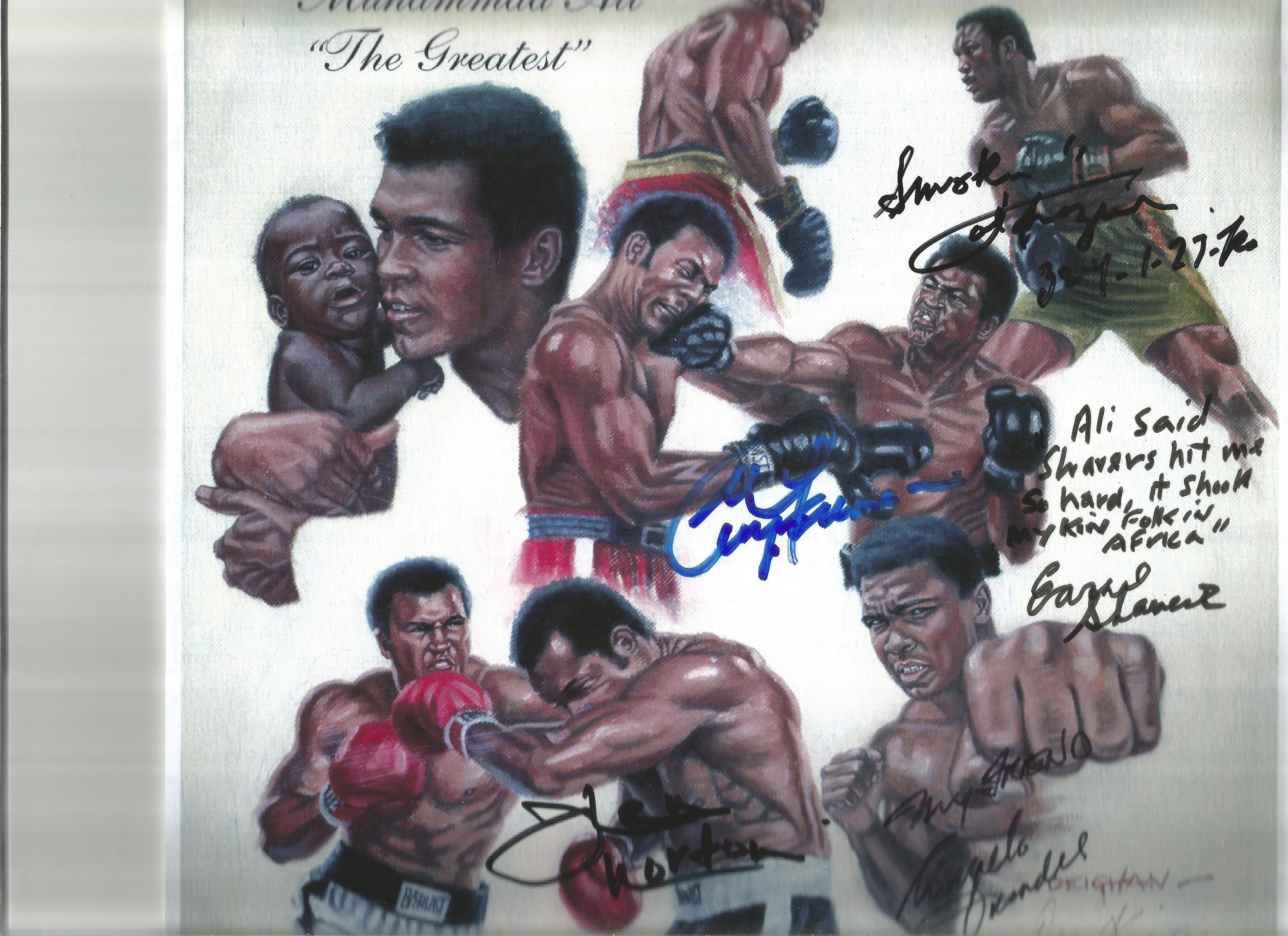 Boxing Muhammad Ali print "The Greatest " signed by six legends of the fight game Joe Frazier,