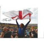 Golf Tommy Fleetwood 10x8 signed colour photo pictured celebrating after Europe's victory in the