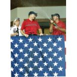 Golf Jim Furyk, Boo Weekley and Fluff Cowan signed 16x12 colour photo pictured celebrating after USA