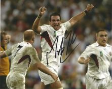 Martin Johnson Signed 2003 England Rugby World Cup 8x10 Photo. Good Condition. All signed pieces