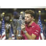 Tennis Stan Wawrinka signed 12x8 colour photo pictured with The US Open trophy in 2016. Stanislas