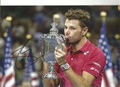 Tennis Stan Wawrinka signed 12x8 colour photo pictured with The US Open trophy in 2016. Stanislas