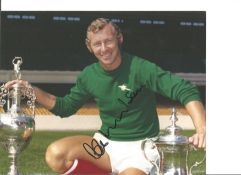 Football Bob Wilson signed 10x8 colour photo pictured with the League Championship Trophy and FA Cup