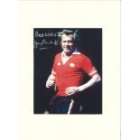 Football Jimmy Greenhoff signed 16x12 mounted colour photo picture in action for Manchester