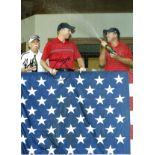 Golf Jim Furyk and Fluff Cowan signed 16x12 colour photo pictured celebrating after USA victory in