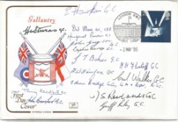 Fifteen George Cross winners signed 1995 Gallantry single stamp FDC. Includes E Hawkins GC, H