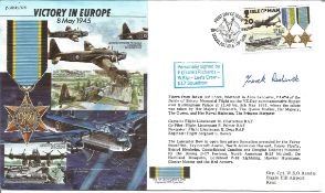 Frank Richards signed Victory In Europe Joint Services cover JS/50/45/12D. Isle of Man VE Day stamp.