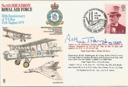 Arthur Bomber Harris signed 101 Sqn 30th ann VJ Day cover WW2 bomber command leader. Good Condition.