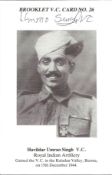 Havildar Umrao Singh VC signed Brooklet VC Card No 26. Gained the VC in the Kaladan Valley, Burma,