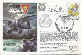 Bill Randle signed Armee Secrete RAF escaping society cover SC26. 5F Belgium floral stamp. Brussel