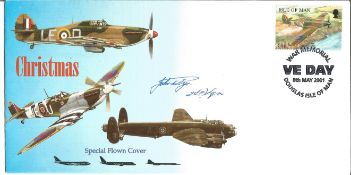 Flt Lt John Walter Pye signed Special Flown Cover Christmas FDC. Isle of Man 36p Hurricane stamp.
