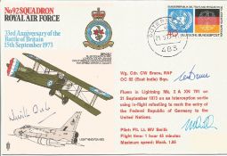 Neville Duke, Wg Cdr C W Bruce and Flt Lt M V Smith signed No 92 Squadron, 33rd Anniversary of the