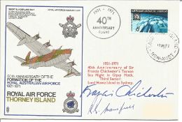 Sir Francis Chichester and pilot Keith Mansfield signed 1971 RAF cover RAF Thorney Island. Comm.