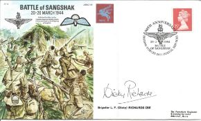 Brigadier L F Dicky Richards CBE signed Battle of Sangshak cover AF12, JS(AC)76. 25p QEII GB