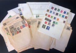 World stamp collection on 40 loose album pages. Includes Iceland, Turkey, Argentina, Sudan, BCW