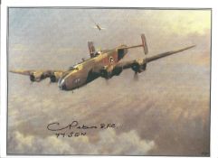 C Peters DFC signed 10 x 8 inch colour photo of bomber in flight. Cyril Peters joined the Royal