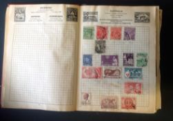 World stamp collection in Improved postage stamp album. Includes Australia, Austria, China, Egypt,