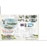 Multi signed large Battle of Britain 25th anniversary FDC special commemorative issue. Signed by 17.
